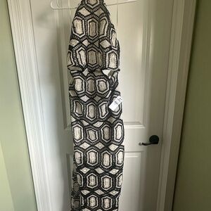 Express Black and White Geometric Backless Dress